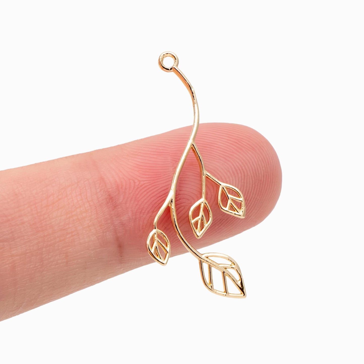 10pcs Gold Leaf Charm 34x13mm, Gold plated Brass, Dainty Branch Pendant (GB-4425-D)