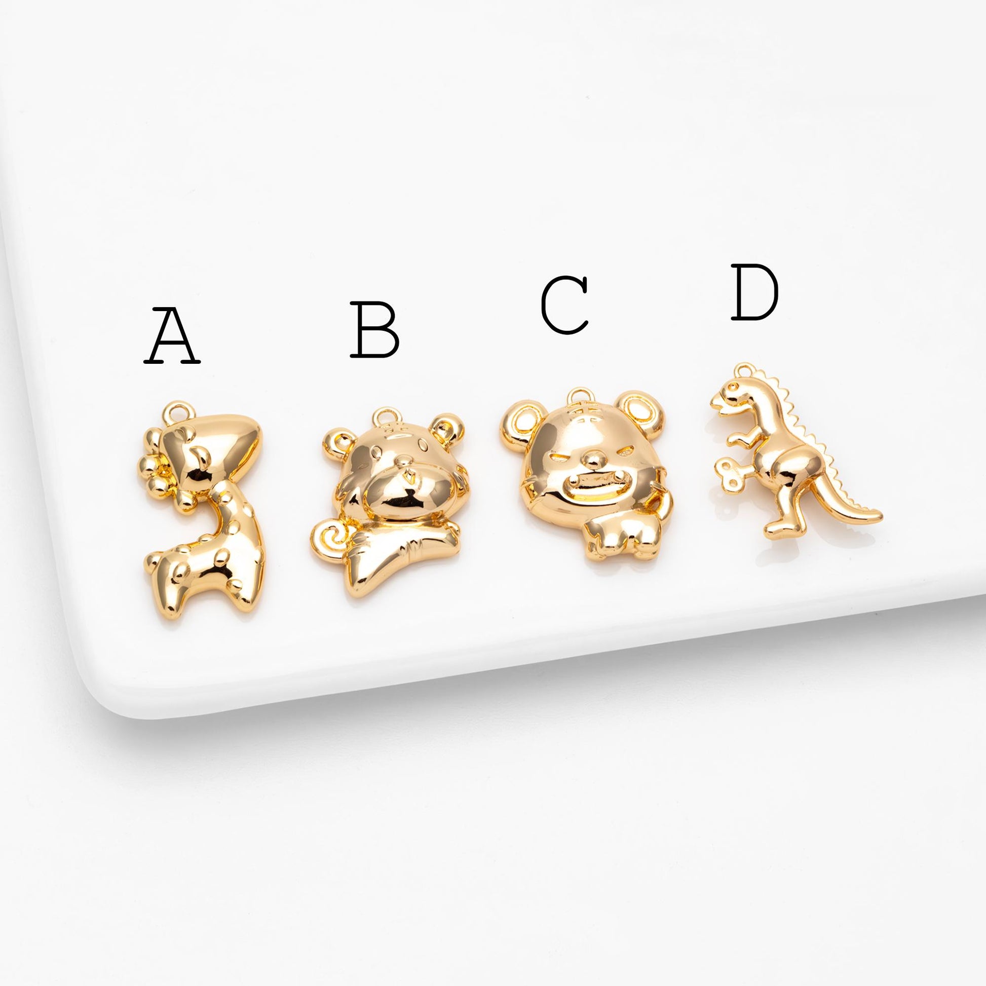 4pcs Gold giraffe / Tiger / Dinosaur Pendant, Jewelry Making, Diy Material, Jewelry Supplies (GB-4086)