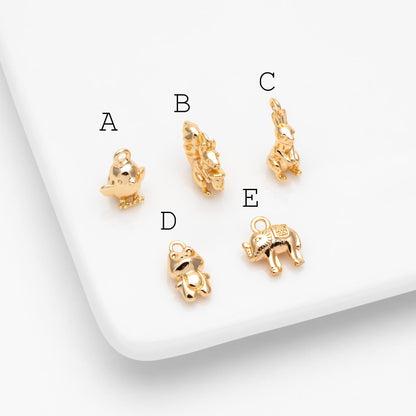10pcs Gold Cute Animal Charms, Real Gold plated Brass Necklace Pendant, Earring Charm (GB-2835)