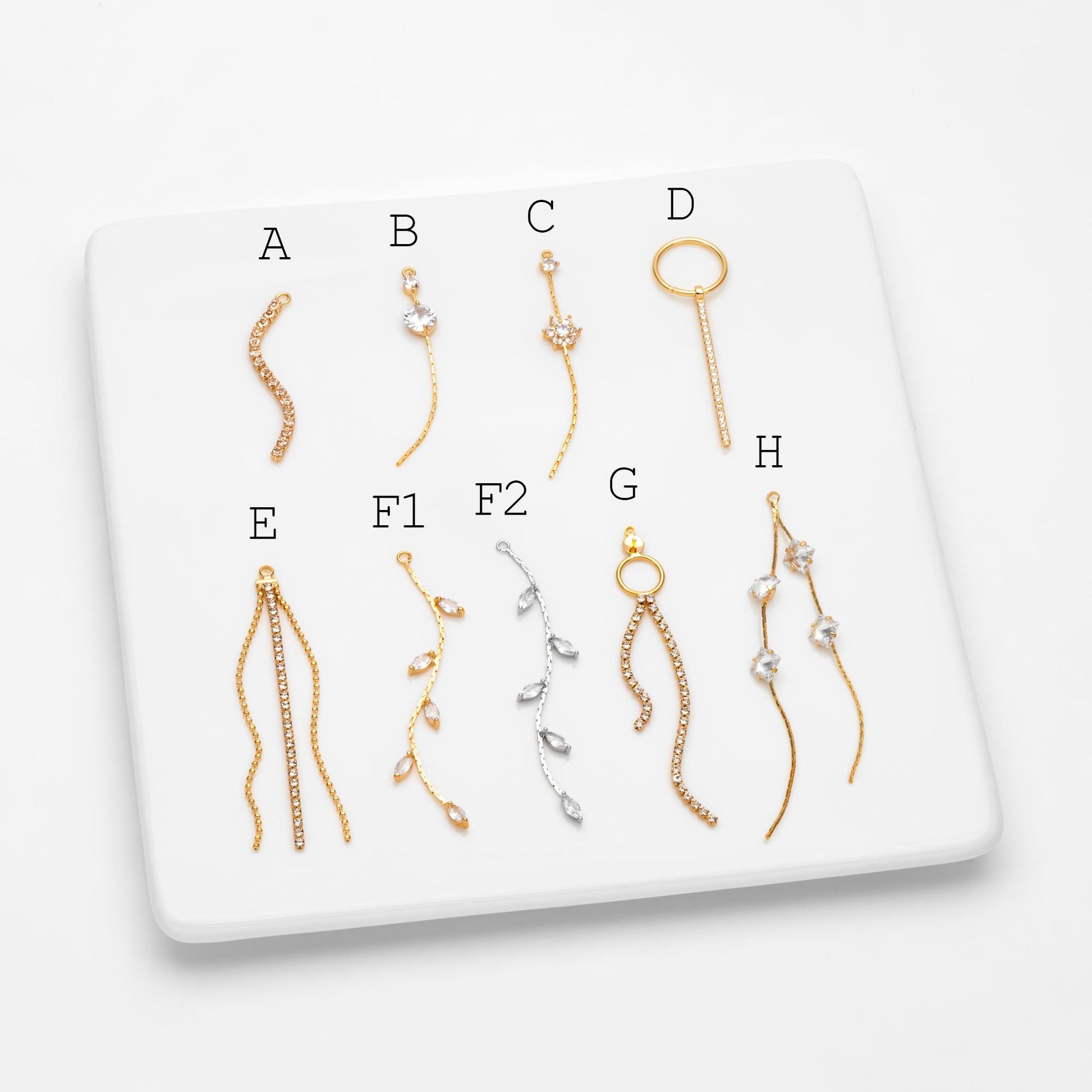 4pcs Gold/ Silver Chain Tassel Charms, CZ Pave Taseel, 18K Gold/ Rhodium plated Chain Pendants (GB-1234)