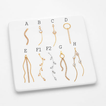 4pcs Gold/ Silver Chain Tassel Charms, CZ Pave Taseel, 18K Gold/ Rhodium plated Chain Pendants (GB-1234)