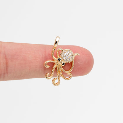 4pcs CZ Pave Gold Octopus Charms, Gold plated Brass, Ocean Animal Charm, Earring Charm, DIY Supplies Wholesale (GB-4288)