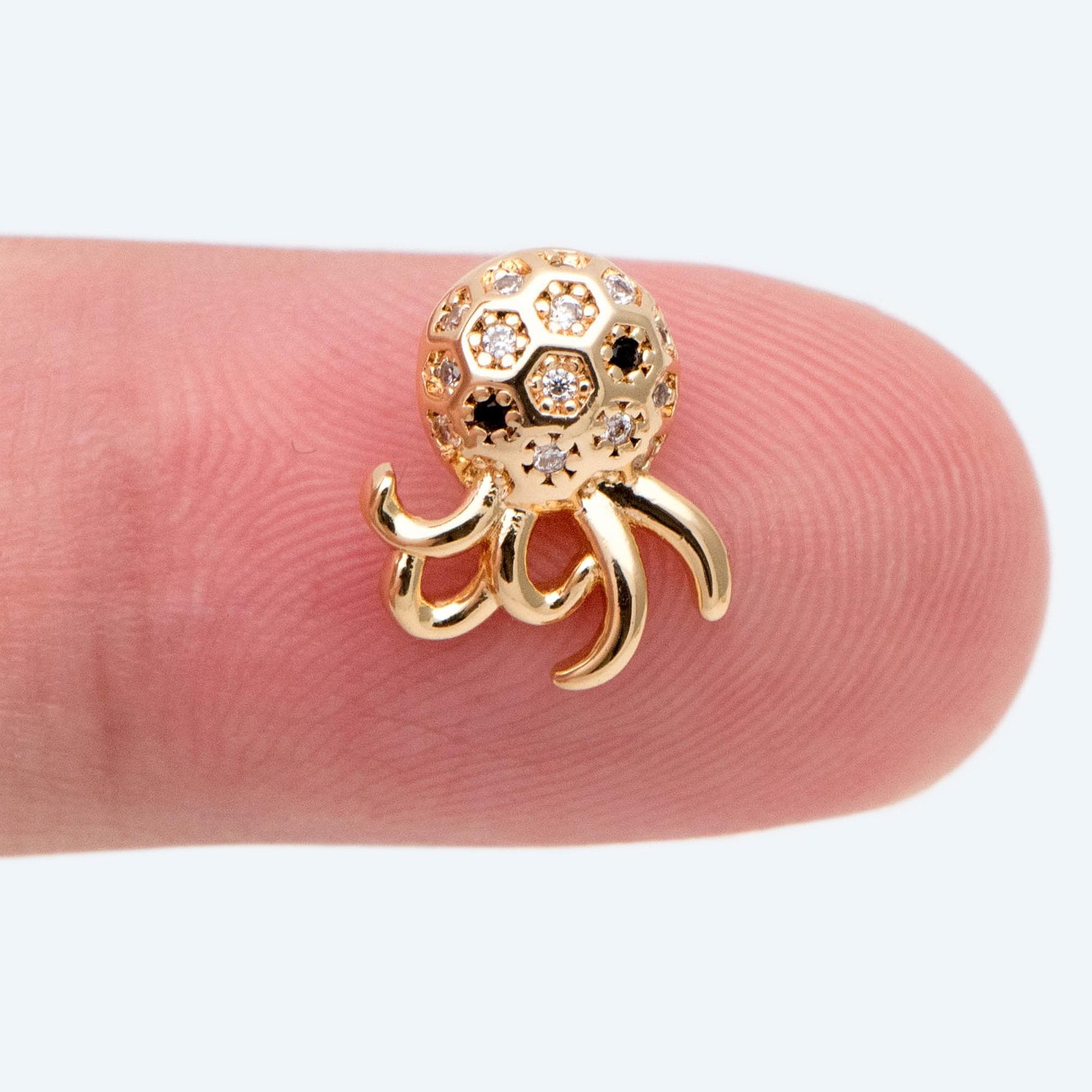 4pcs CZ Pave Gold Octopus Charms, Gold plated Brass, Ocean Animal Charm, Earring Charm, DIY Supplies Wholesale (GB-4288)