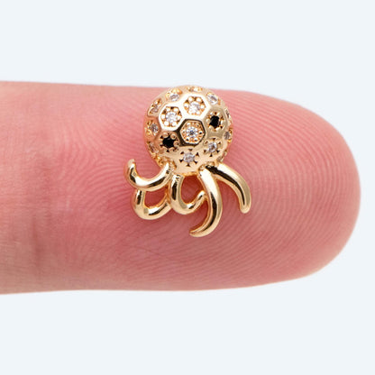 4pcs CZ Pave Gold Octopus Charms, Gold plated Brass, Ocean Animal Charm, Earring Charm, DIY Supplies Wholesale (GB-4288)