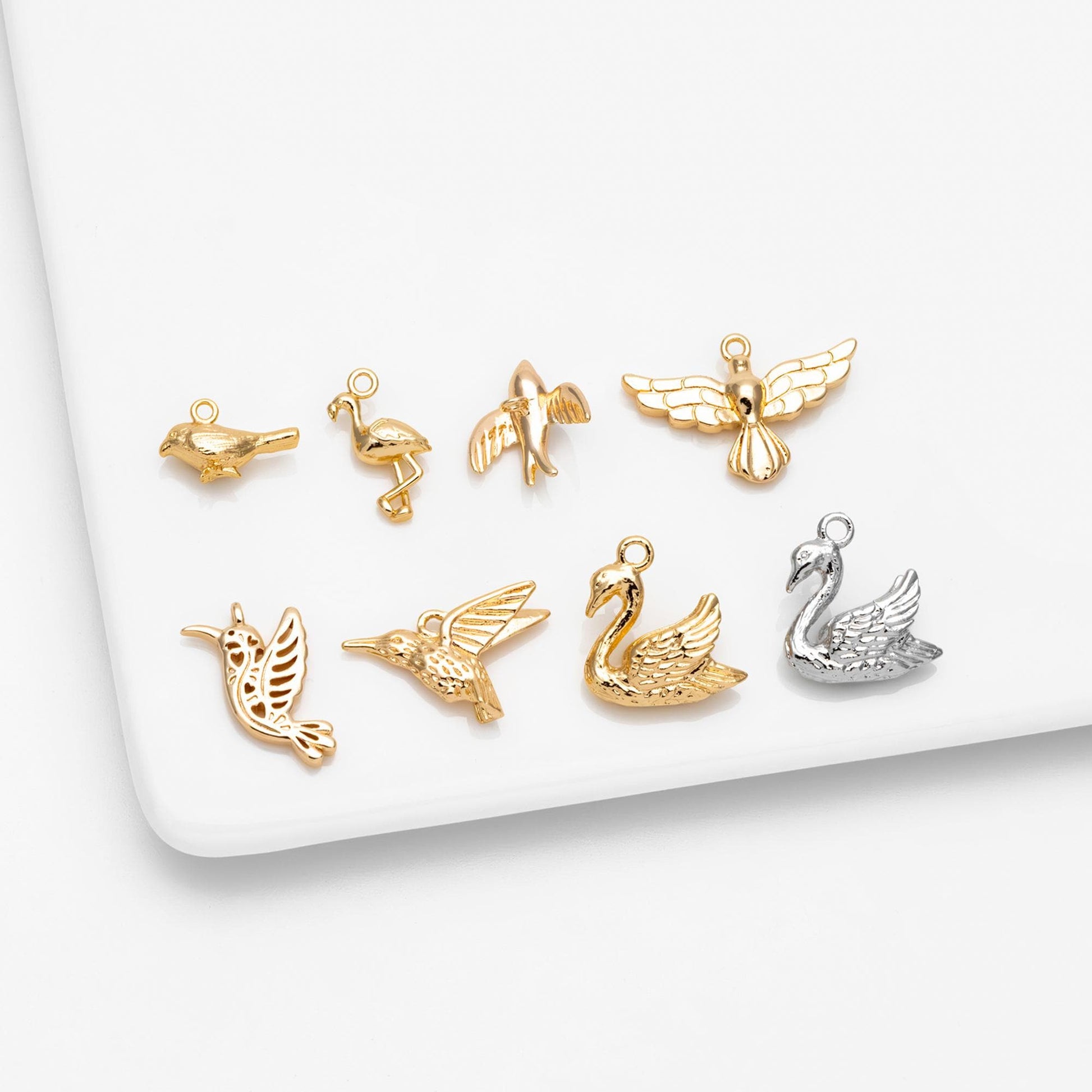 10pcs Gold Bird Charm, Real Gold plated Brass Bird Pendant, Earring Charm (GB-2691)