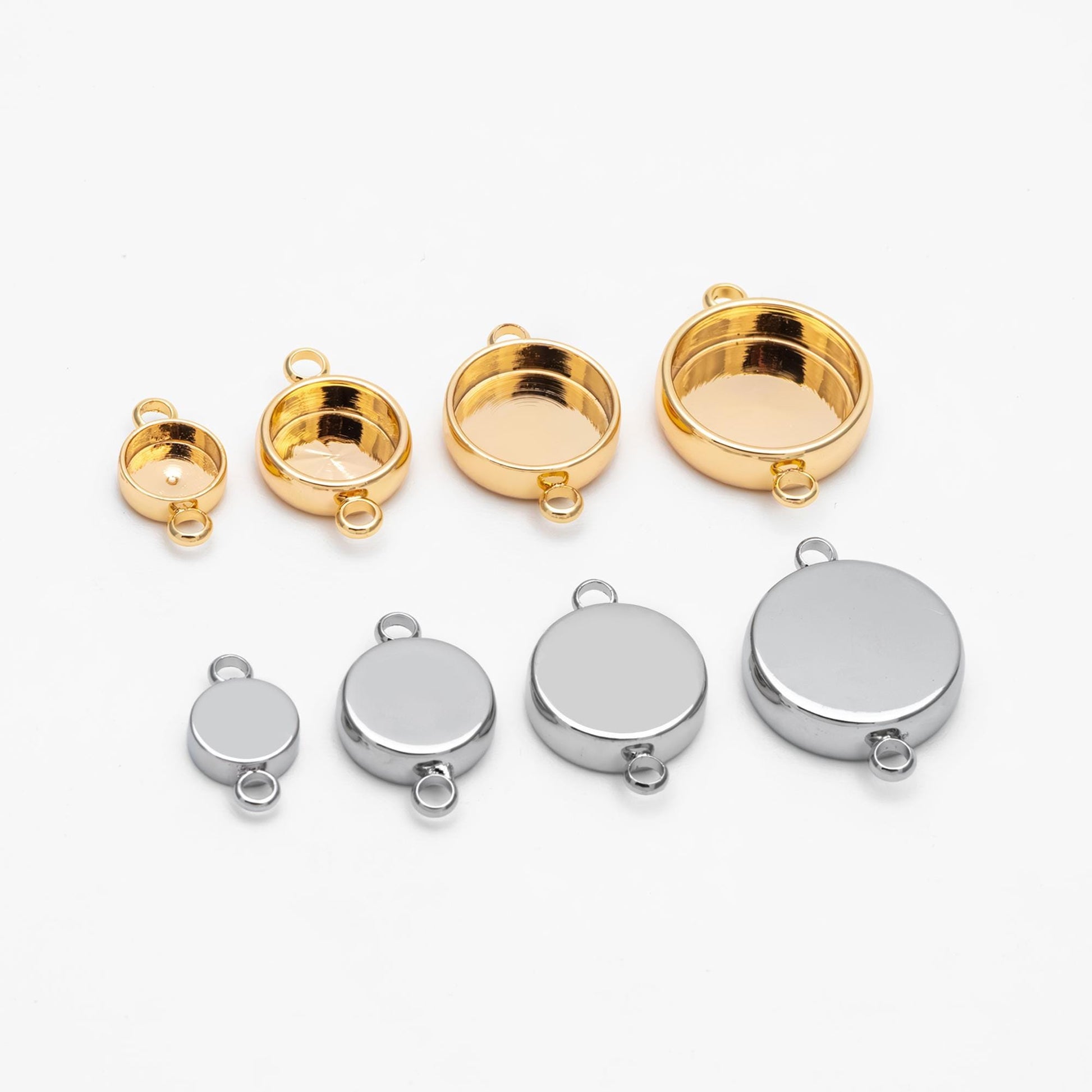 10pcs Gold/ Silver Tone Bezel Setting Connector, Blank Settings , inner 6/8/10/12mm, Gold/ Rhodium Plated Brass Cabochon Setting (GB-1061)