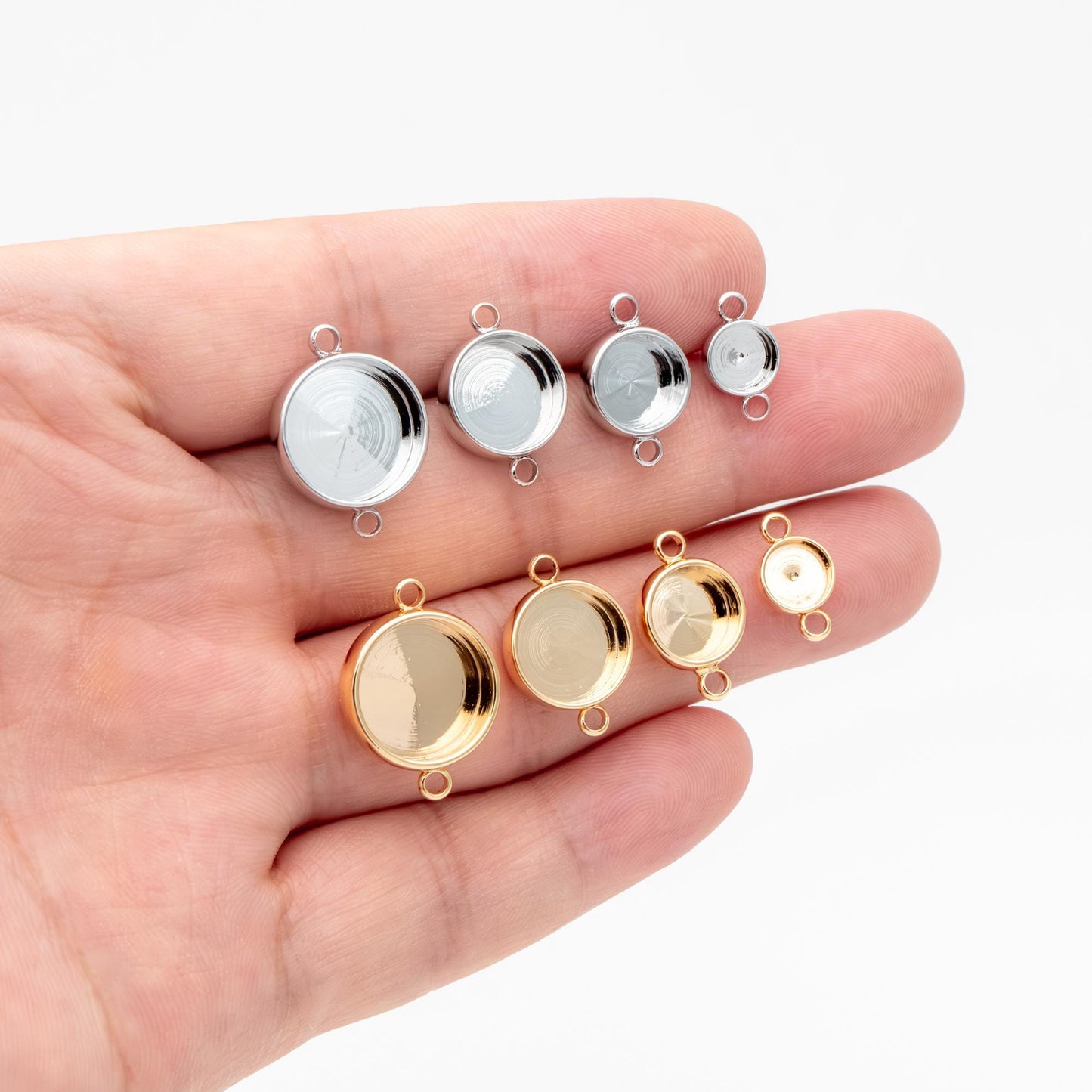 10pcs Gold/ Silver Tone Bezel Setting Connector, Blank Settings , inner 6/8/10/12mm, Gold/ Rhodium Plated Brass Cabochon Setting (GB-1061)