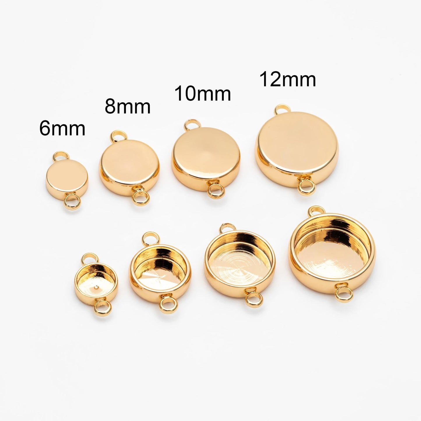 10pcs Gold/ Silver Tone Bezel Setting Connector, Blank Settings , inner 6/8/10/12mm, Gold/ Rhodium Plated Brass Cabochon Setting (GB-1061)