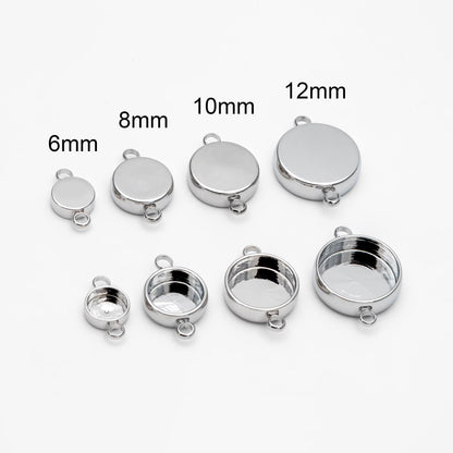 10pcs Gold/ Silver Tone Bezel Setting Connector, Blank Settings , inner 6/8/10/12mm, Gold/ Rhodium Plated Brass Cabochon Setting (GB-1061)