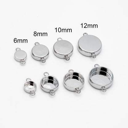 10pcs Gold/ Silver Tone Bezel Setting Connector, Blank Settings , inner 6/8/10/12mm, Gold/ Rhodium Plated Brass Cabochon Setting (GB-1061)