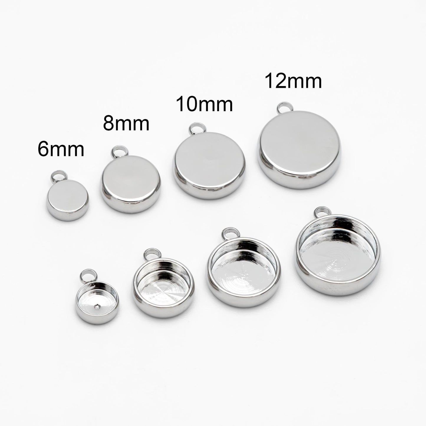10pcs Gold/ Silver tone Bezel Setting, Round Blank Charm Pendants, inner 8/ 10/ 12mm, Gold/ Rhodium plated Brass Cabochon Base (GB-1748)