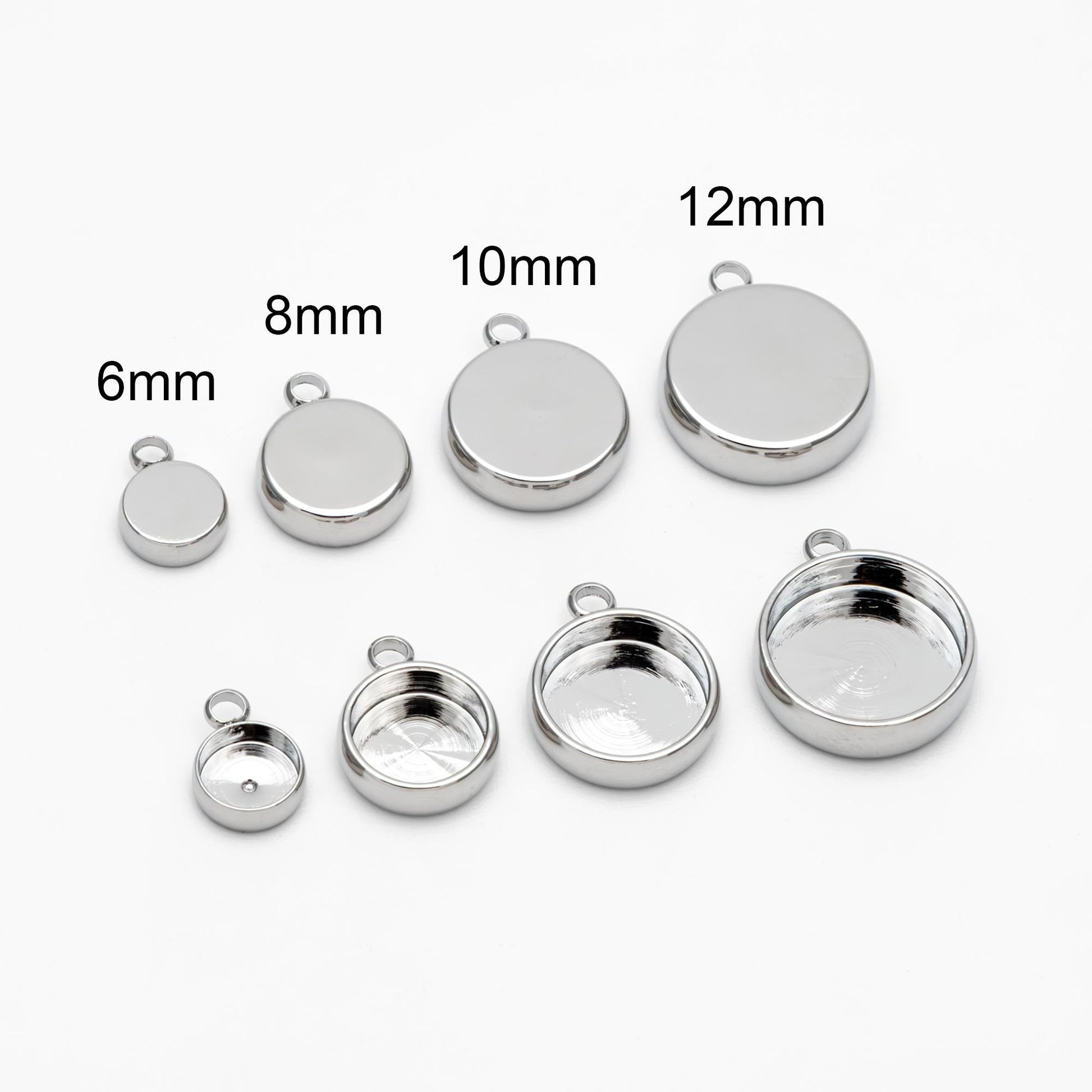 10pcs Gold/ Silver tone Bezel Setting, Round Blank Charm Pendants, inner 8/ 10/ 12mm, Gold/ Rhodium plated Brass Cabochon Base (GB-1748)
