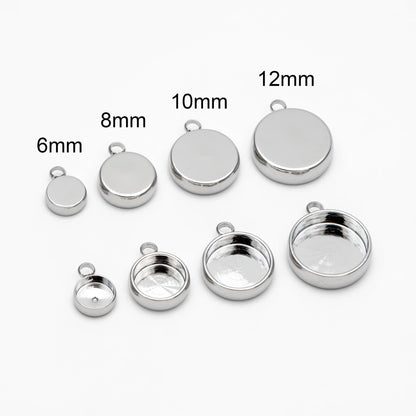10pcs Gold/ Silver tone Bezel Setting, Round Blank Charm Pendants, inner 8/ 10/ 12mm, Gold/ Rhodium plated Brass Cabochon Base (GB-1748)