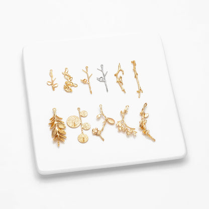10pcs Gold/ Silver Tone Branch Connectors , Real Gold/ Rhodium plated Brass, Branch Pendants with Two Loops (GB-3622)