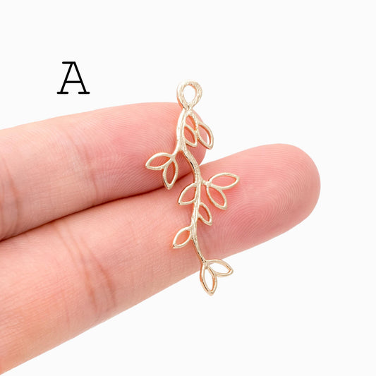 10pcs Gold Leaf Flower Charms, 18K Gold plated Brass, Dainty Earring Pendants (GB-120)