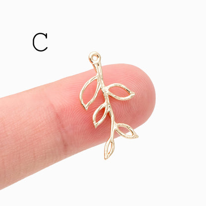 10pcs Gold Leaf Flower Charms, 18K Gold plated Brass, Dainty Earring Pendants (GB-120)