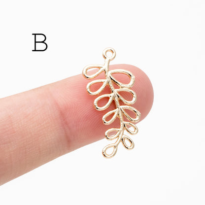 10pcs Gold Leaf Flower Charms, 18K Gold plated Brass, Dainty Earring Pendants (GB-120)