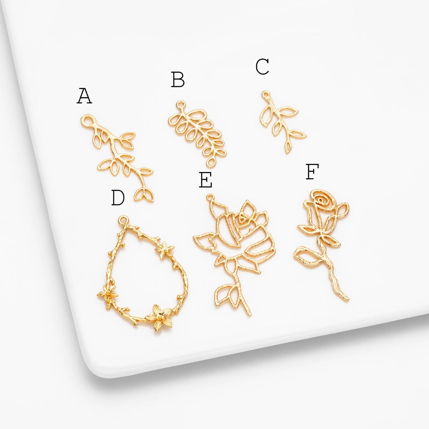10pcs Gold Leaf Flower Charms, 18K Gold plated Brass, Dainty Earring Pendants (GB-120)