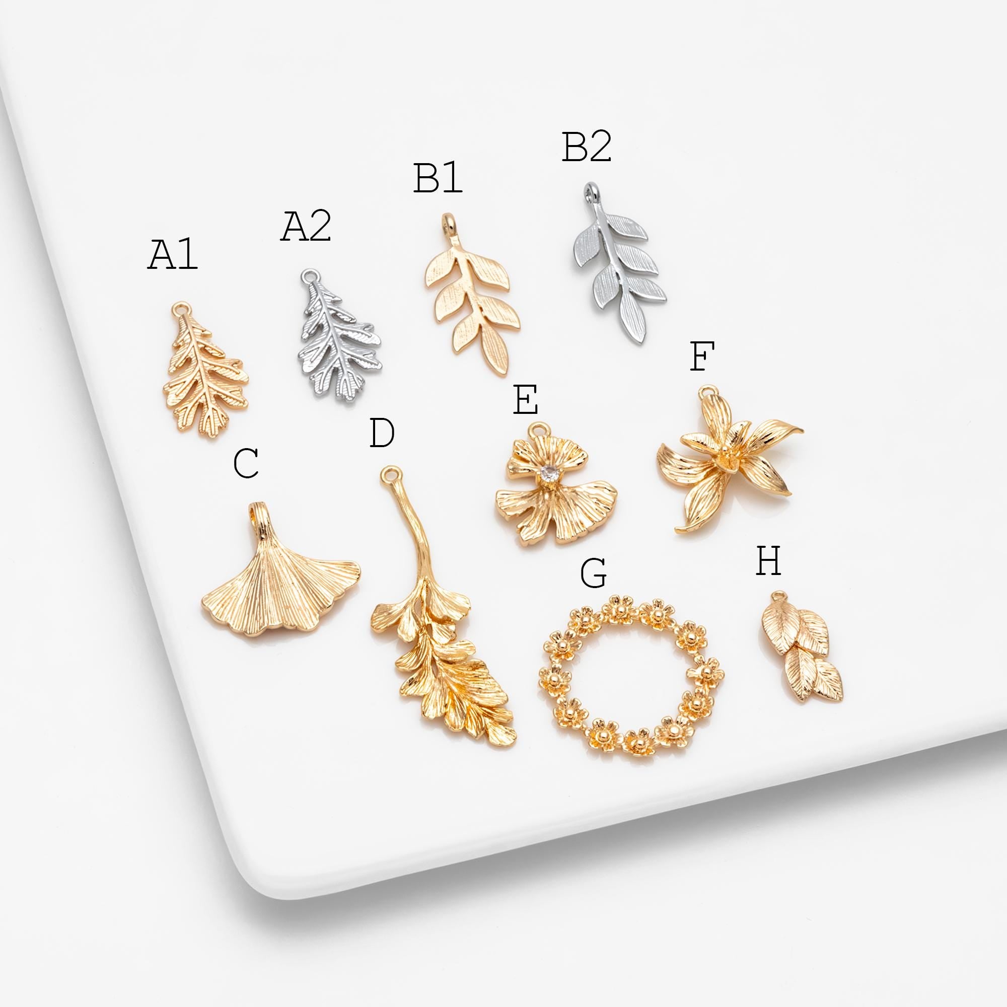 10pcs Gold/ Silver Tone Leaf Charms, Real Gold/ Rhodium plated Brass, Leaf Earring Pendants (GB-214)