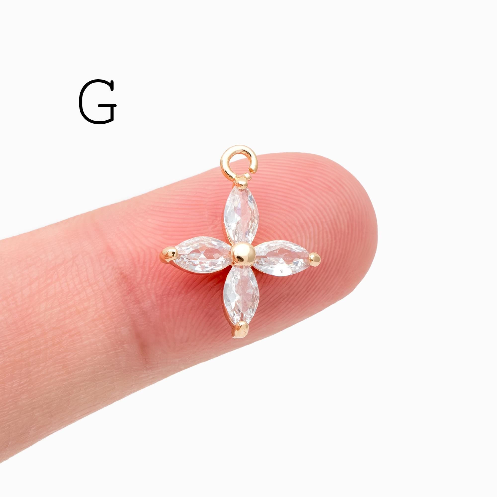 4pcs Gold/ Silver CZ Flower Charms , Real Gold/ Rhodium plated Brass, Cubic Zirconia Flower Pendants (GB-584)
