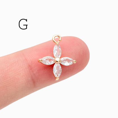 4pcs Gold/ Silver CZ Flower Charms , Real Gold/ Rhodium plated Brass, Cubic Zirconia Flower Pendants (GB-584)