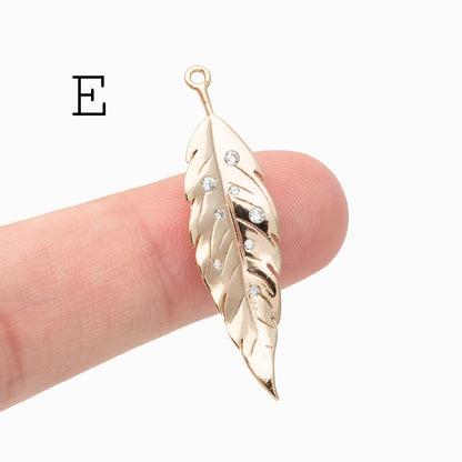 4pcs Gold/ Silver Tone CZ Pave Flower Leaf Charms , Real Gold/ Rhodium plated Brass, Dainty Earring Pendants (GB-978)