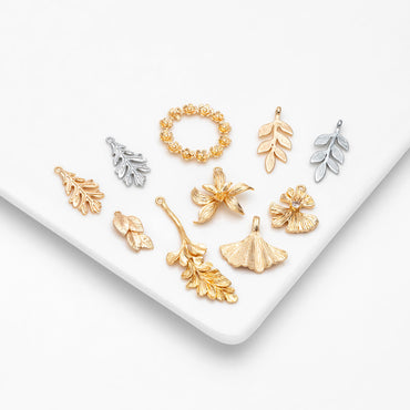 10pcs Gold/ Silver Tone Leaf Charms, Real Gold/ Rhodium plated Brass, Leaf Earring Pendants (GB-214)