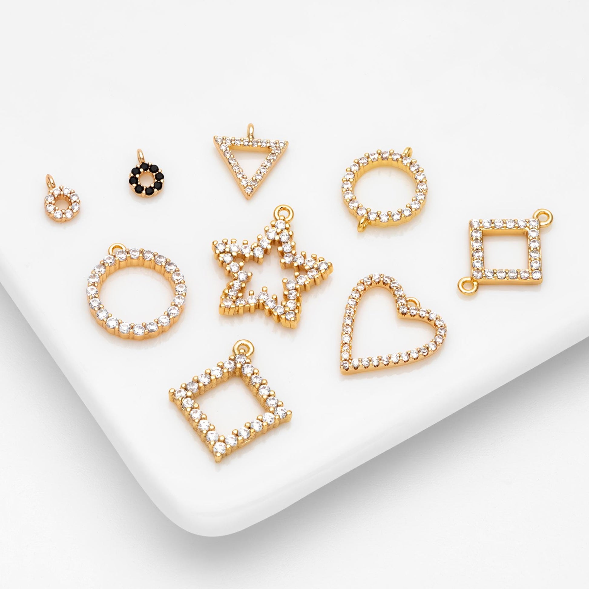 4pcs CZ Pave Gold Geometric Charms, Real Gold plated Brass, Earring Charm Connectors (GB-376)