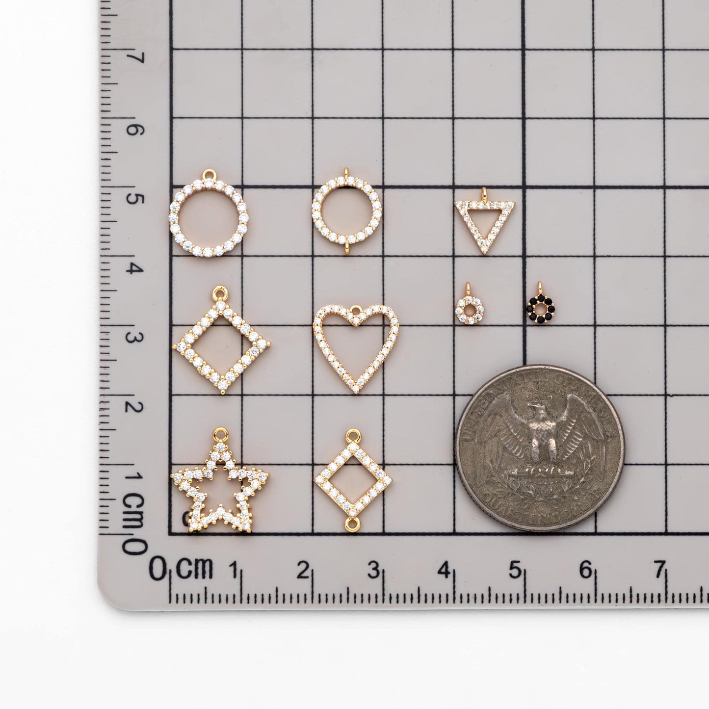 4pcs CZ Pave Gold Geometric Charms, Real Gold plated Brass, Earring Charm Connectors (GB-376)