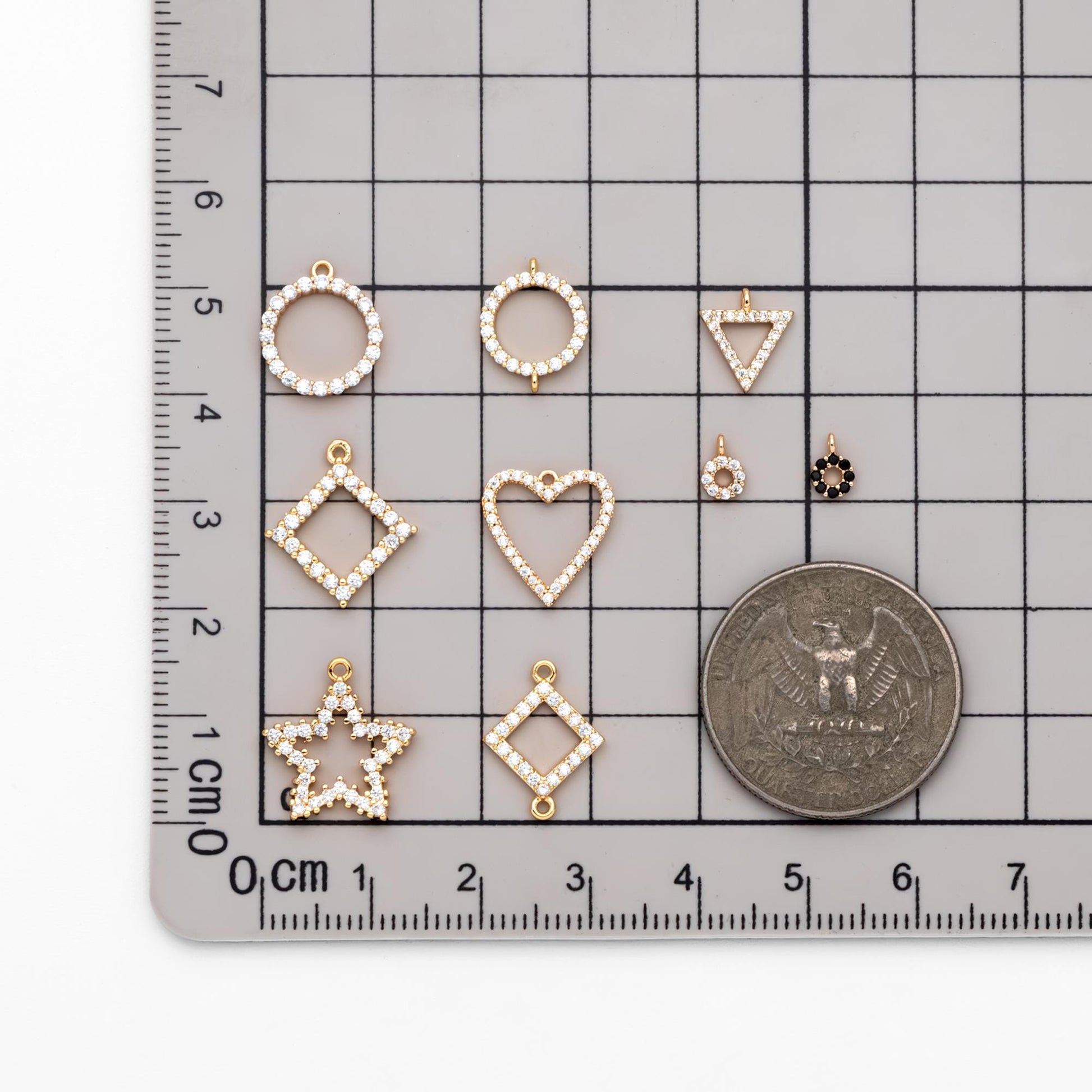 4pcs CZ Pave Gold Geometric Charms, Real Gold plated Brass, Earring Charm Connectors (GB-376)