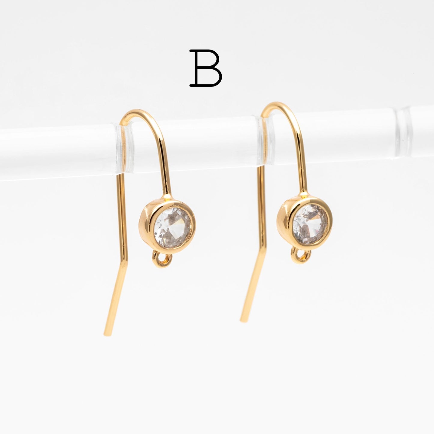 10pcs CZ Pave Gold Geometric Earring Hooks with Loop, Real Gold Plated Brass Earwires, Color Not Easily Tarnish (GB-1125)