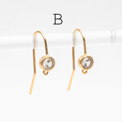 10pcs CZ Pave Gold Geometric Earring Hooks with Loop, Real Gold Plated Brass Earwires, Color Not Easily Tarnish (GB-1125)