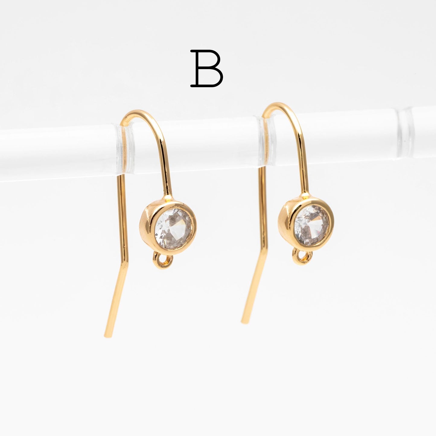 10pcs CZ Pave Earring Hooks with Loop, 18K Real Gold Plated Brass, Geometric Earwires (GB-1125)