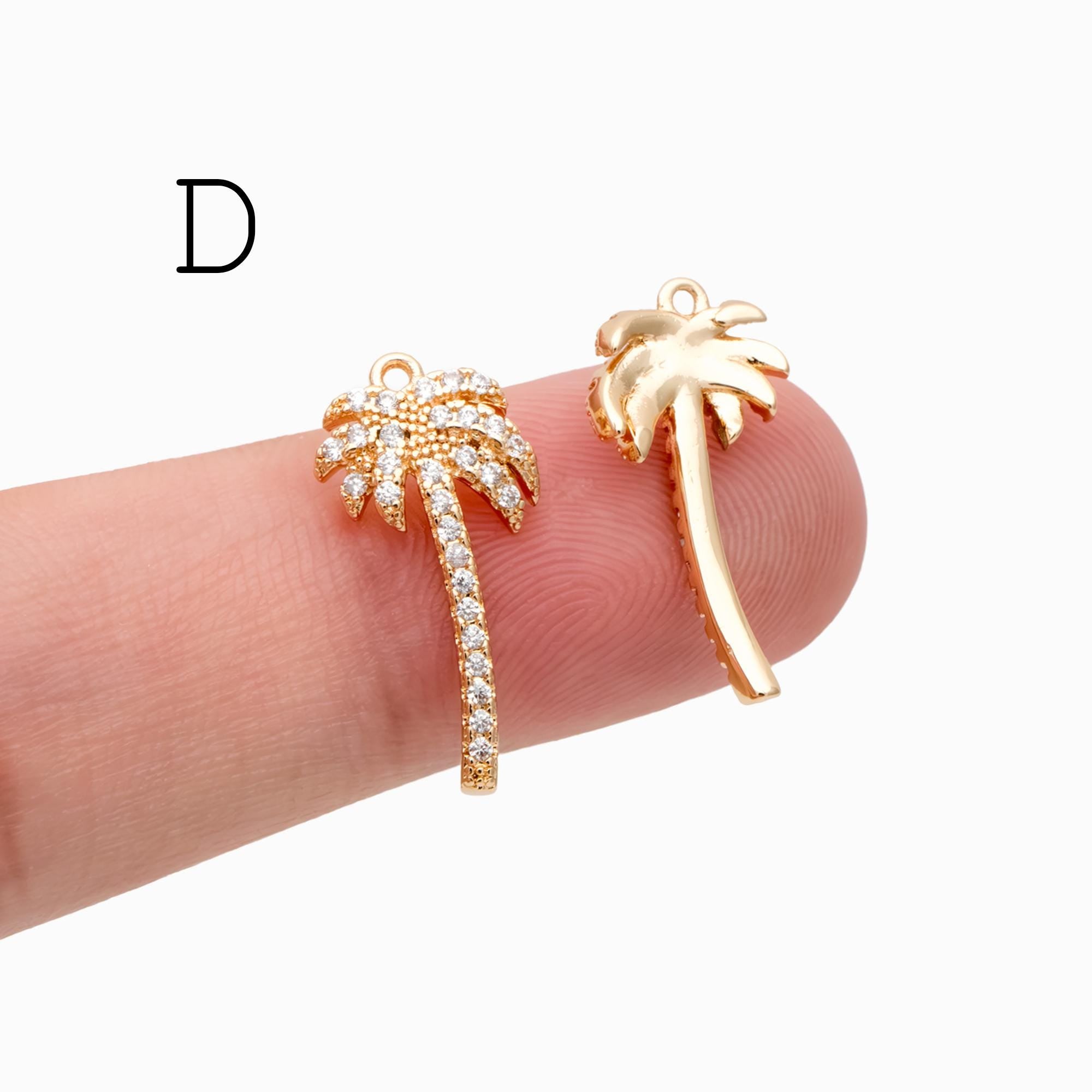 4pcs CZ Pave Sailboat & Tree Charms: 18K Gold Plated Brass, (GB-2374)