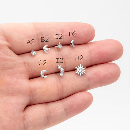 10pcs Minimalist Gold Stud Earring - Sun, Moon, Star Styles (#GB-3041)