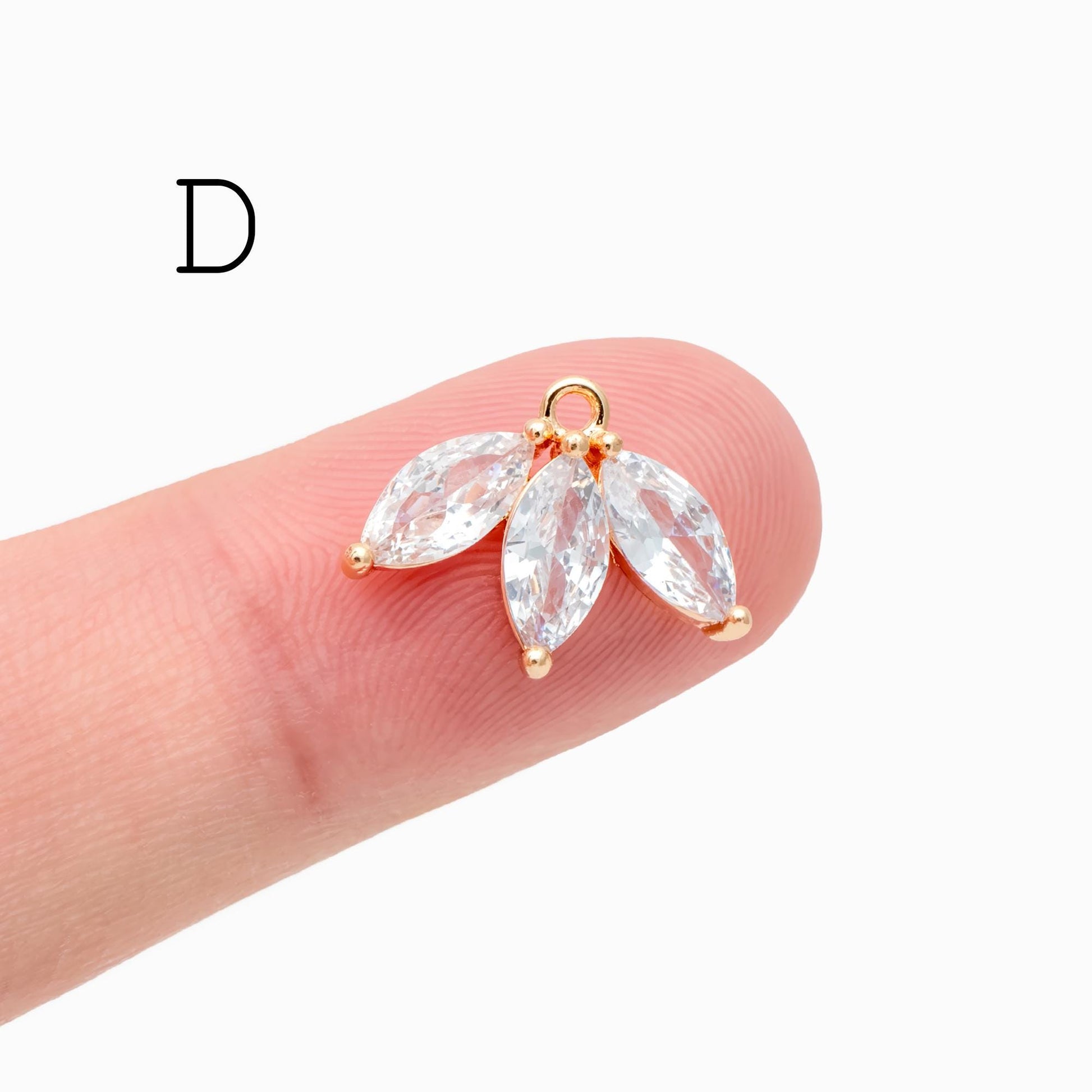 4pcs Gold/ Silver CZ Flower Charms , Real Gold/ Rhodium plated Brass, Cubic Zirconia Flower Pendants (GB-584)