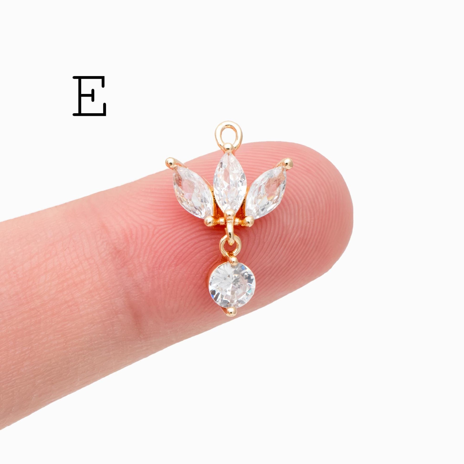 4pcs Gold/ Silver CZ Flower Charms , Real Gold/ Rhodium plated Brass, Cubic Zirconia Flower Pendants (GB-584)