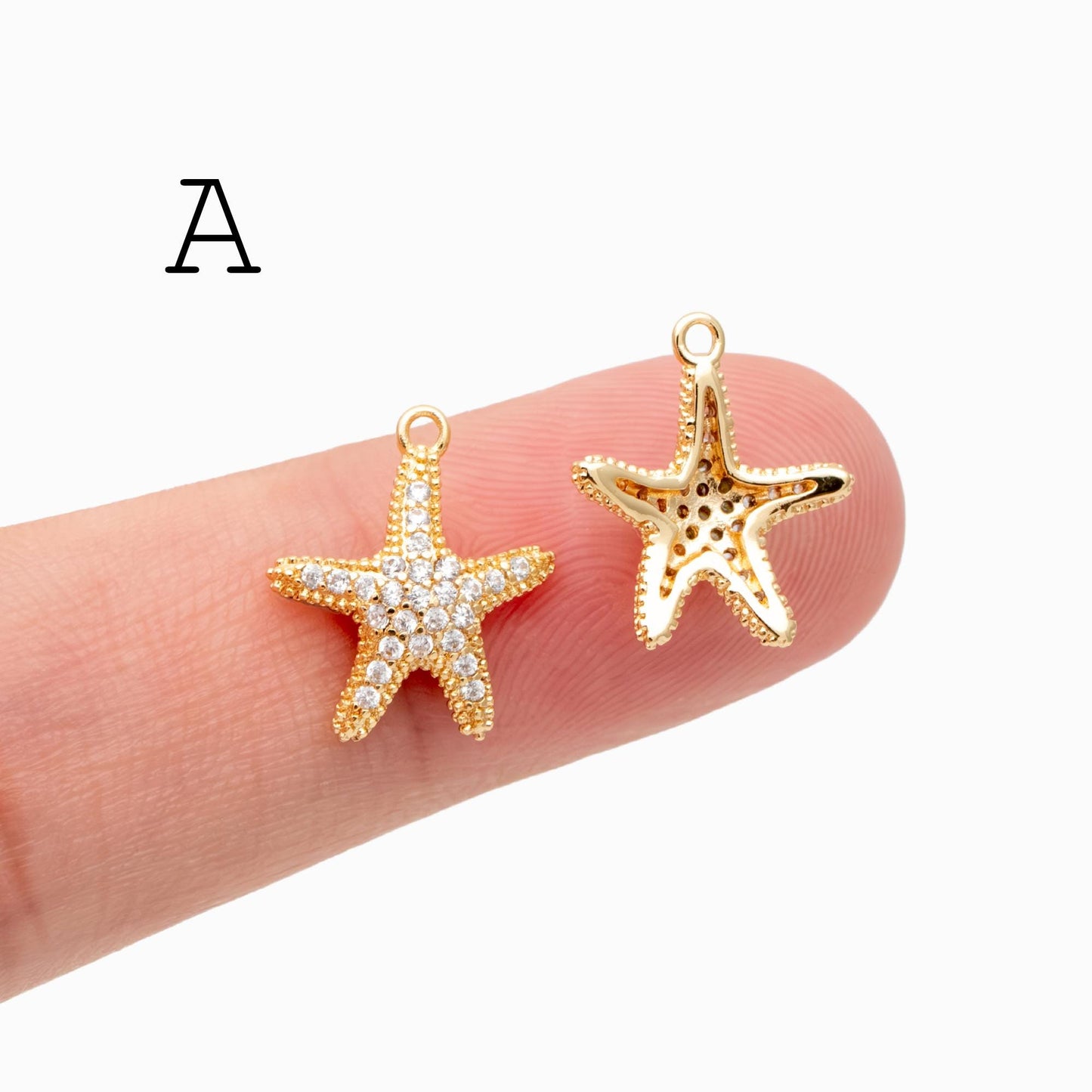 4pcs CZ Pave Gold Starfish Charms , Beach Style Mini Starfish Pendants (GB-722)