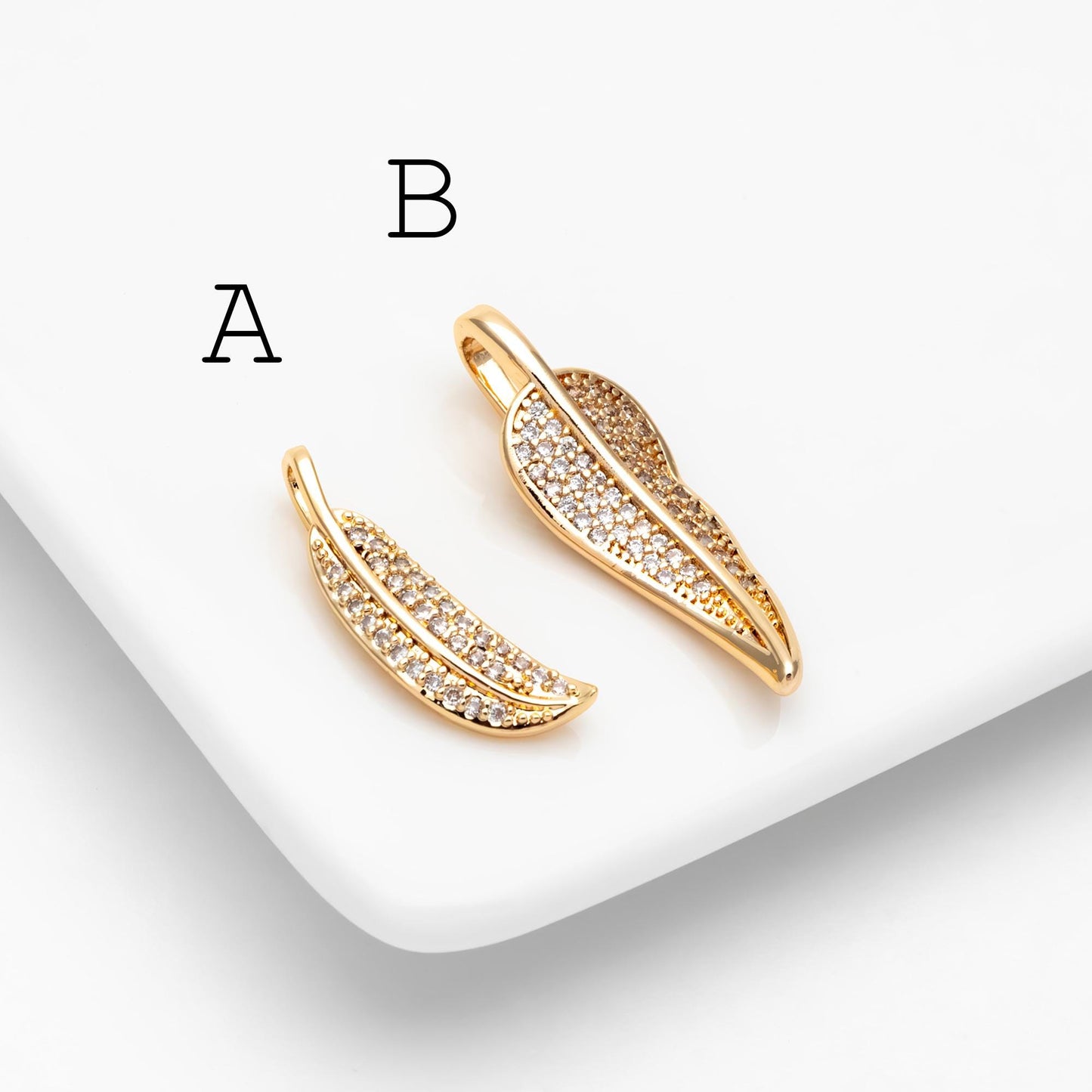 4pcs CZ pave Gold Leaf Charms, 18K Gold plated Brass, Dainty Feather Pendants (GB-2310)