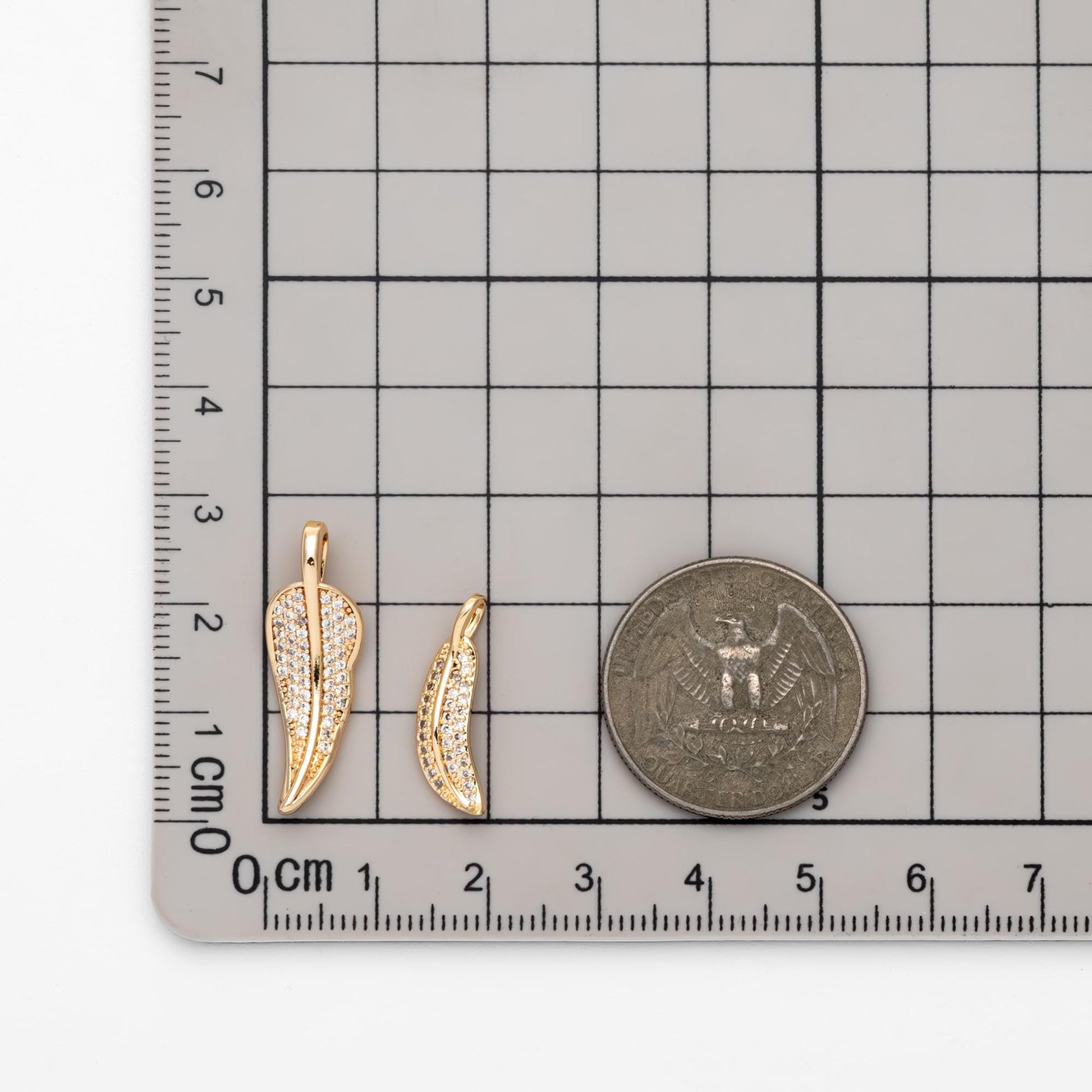 4pcs CZ pave Gold Leaf Charms, 18K Gold plated Brass, Dainty Feather Pendants (GB-2310)