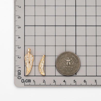 4pcs CZ pave Gold Leaf Charms, 18K Gold plated Brass, Dainty Feather Pendants (GB-2310)