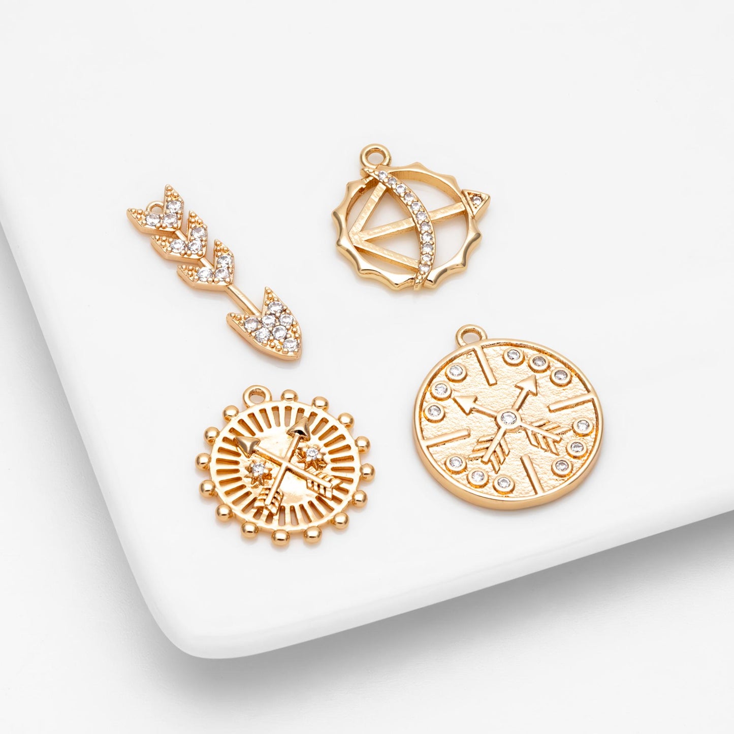 4pcs CZ pave Gold Arrow Charms, 18K Gold plated Brass, Dainty Arrow Pendant (GB-2466)