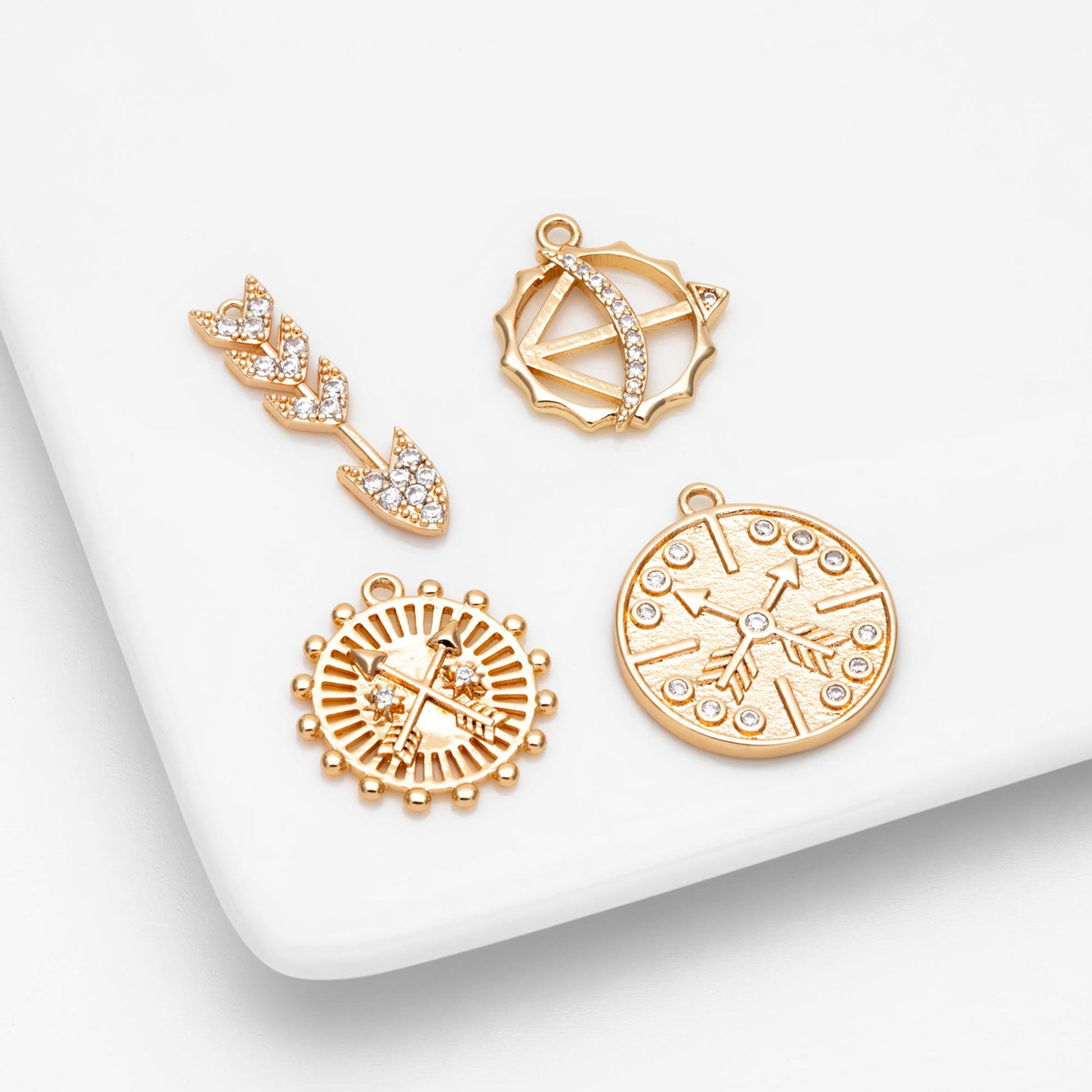 4pcs CZ pave Gold Arrow Charms, 18K Gold plated Brass, Dainty Arrow Pendant (GB-2466)