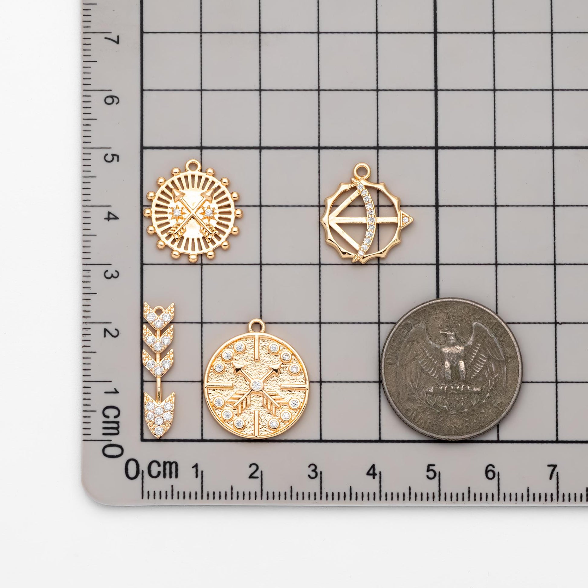 4pcs CZ pave Gold Arrow Charms, 18K Gold plated Brass, Dainty Arrow Pendant (GB-2466)