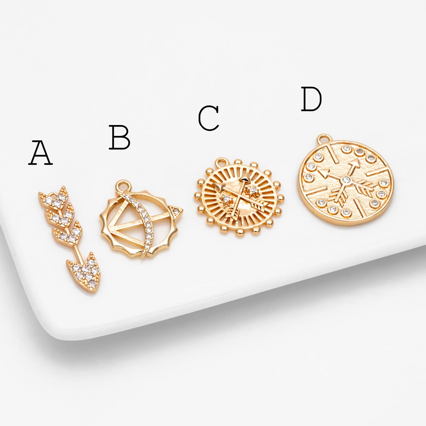 4pcs CZ pave Gold Arrow Charms, 18K Gold plated Brass, Dainty Arrow Pendant (GB-2466)