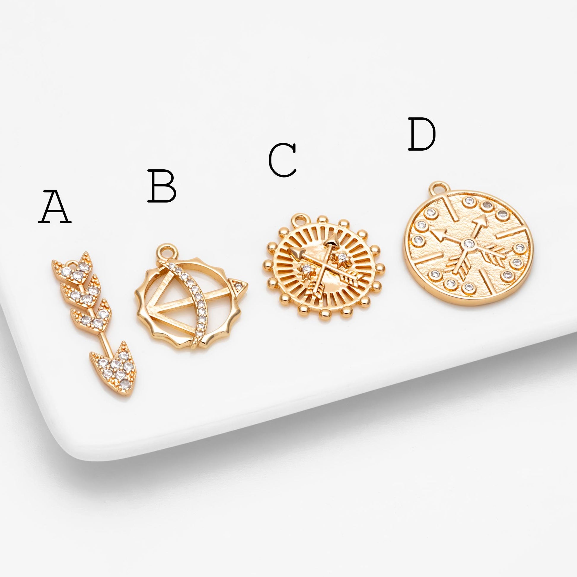 4pcs CZ pave Gold Arrow Charms, 18K Gold plated Brass, Dainty Arrow Pendant (GB-2466)