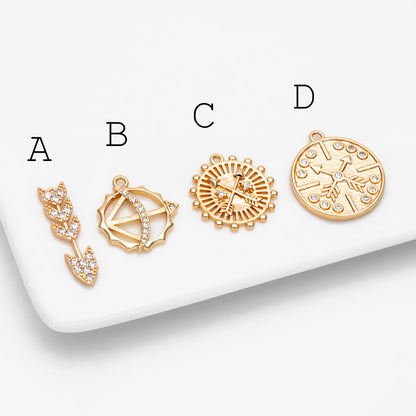 4pcs CZ pave Gold Arrow Charms, 18K Gold plated Brass, Dainty Arrow Pendant (GB-2466)
