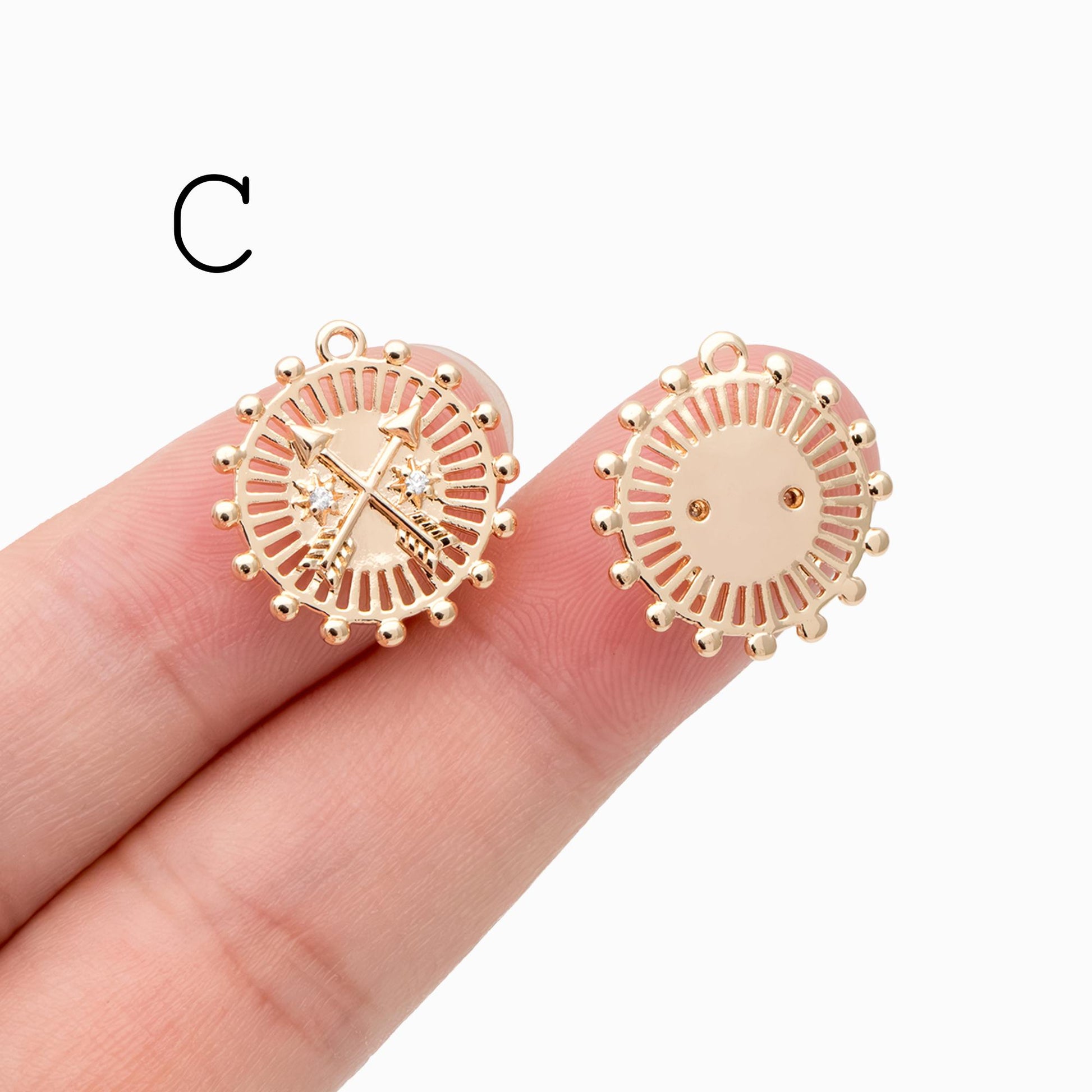 4pcs CZ pave Gold Arrow Charms, 18K Gold plated Brass, Dainty Arrow Pendant (GB-2466)