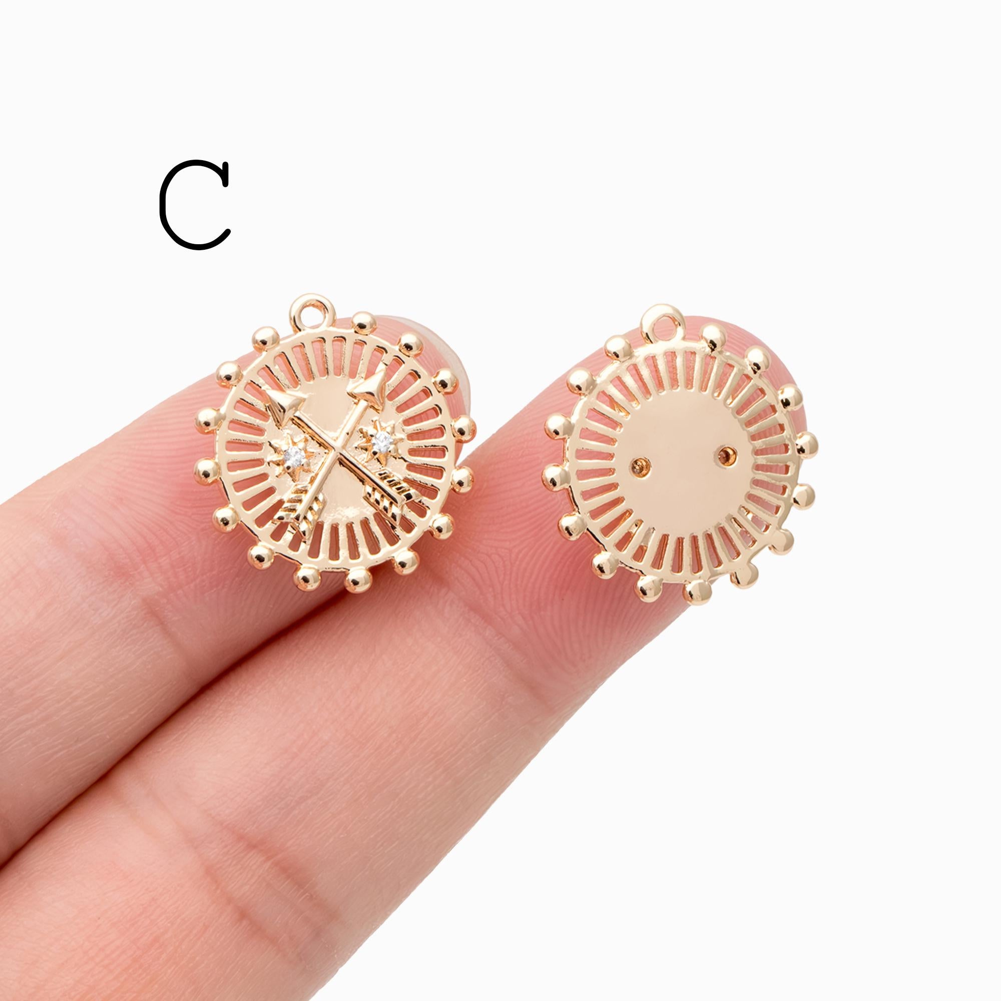 4pcs CZ pave Gold Arrow Charms, 18K Gold plated Brass, Dainty Arrow Pendant (GB-2466)