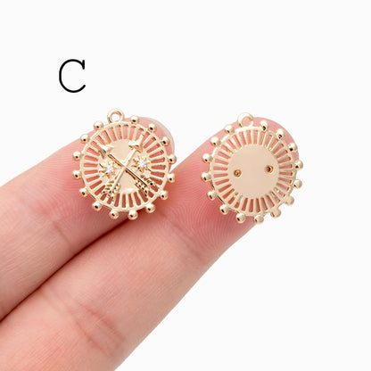 4pcs CZ pave Gold Arrow Charms, 18K Gold plated Brass, Dainty Arrow Pendant (GB-2466)